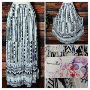 NWT Gypsie Blu Maxi Skirt L Rayon Bohemian Pleated Broom